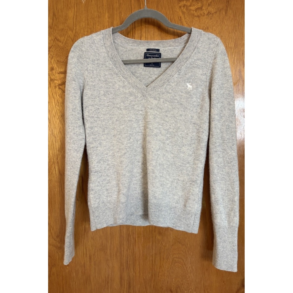 Abercrombie & Fitch Cashmere Sweater Womens S Gray V Neck Moose Y2K Preppy